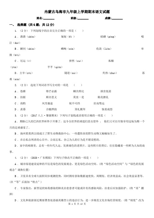 内蒙古乌海市九年级上学期期末语文试题