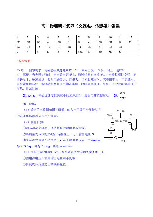 高二物理期末复习(交流电、传感器)答案