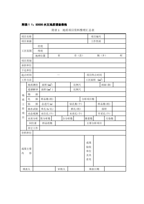 附录1_1：50000水文地质调查规范附表