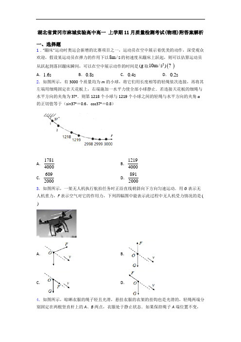 湖北省黄冈市麻城实验高中高一 上学期11月质量检测考试(物理)附答案解析