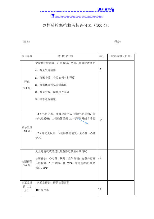 急性肺栓塞抢救考核评分表