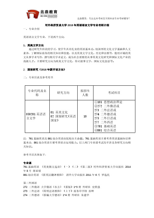 对外经济贸易大学2018年英语语言文学专业考研介绍