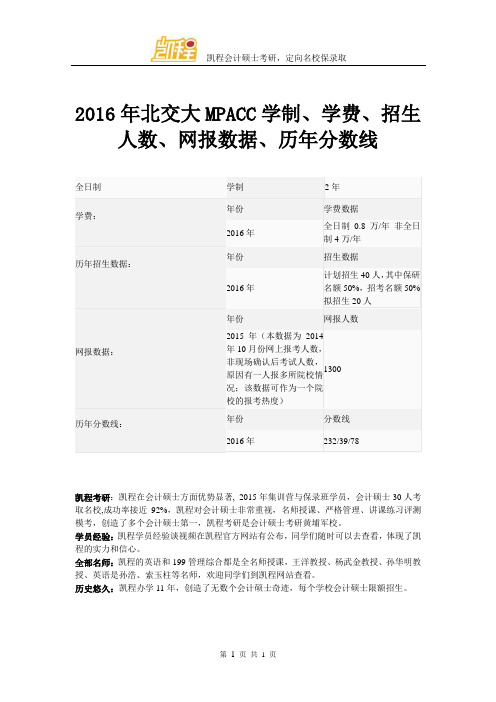 2016年北交大MPACC学制、学费、招生人数、网报数据、历年分数线