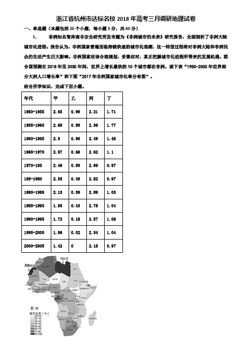 浙江省杭州市达标名校2018年高考三月调研地理试卷含解析