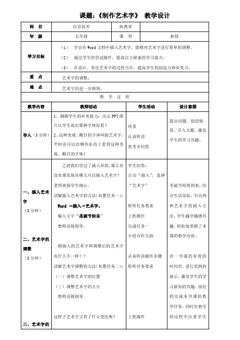 电脑《制作艺术字》公开课_教学设计