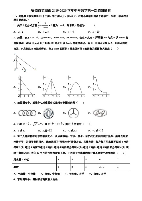 安徽省芜湖市2019-2020学年中考数学第一次调研试卷含解析