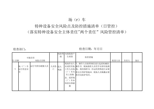 场(厂)车特种设备安全风险点及防控措施清单(日管控)(落实特种设备安全主体责任“两个责任”风险管控清