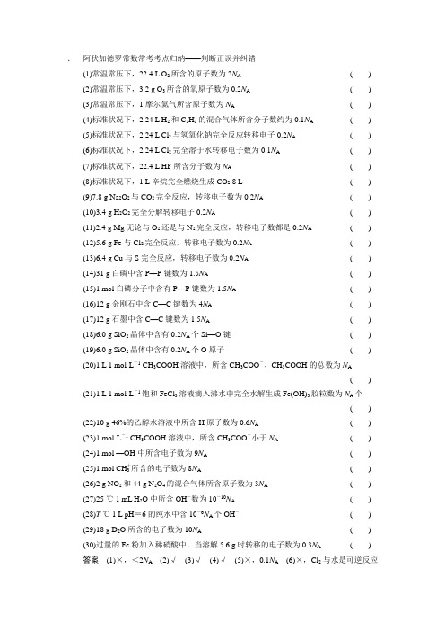 阿伏加德罗常数常考考点归纳