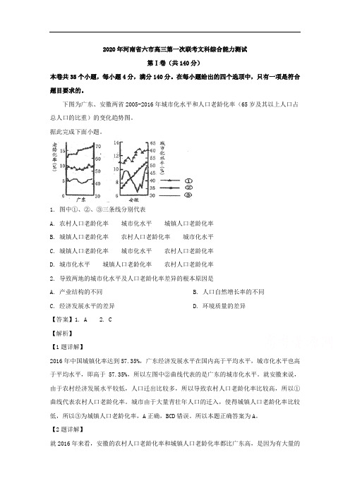 河南省六市(南阳市、信阳市等)2020届高三第一次模拟考试文综地理试题 Word版含解析