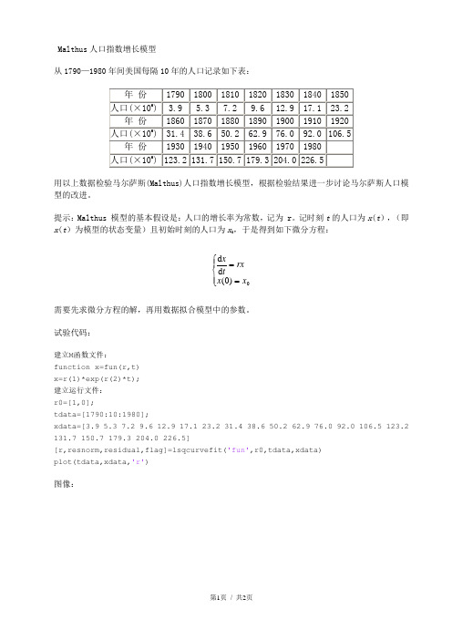 Malthus人口指数增长模型