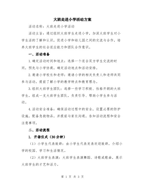 大班走进小学活动方案