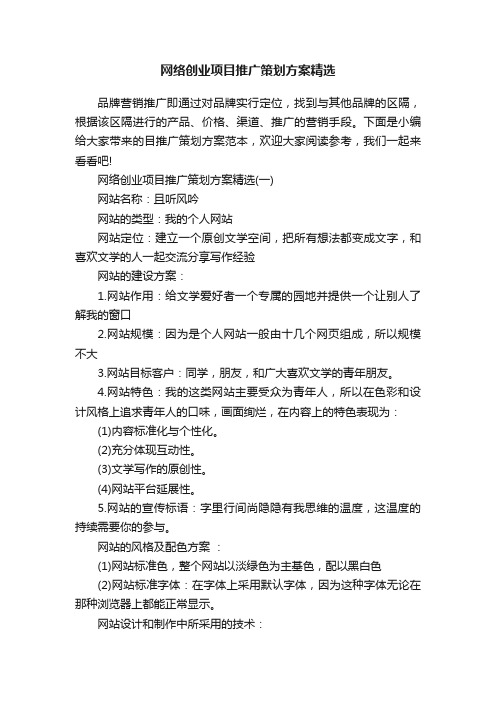 网络创业项目推广策划方案精选