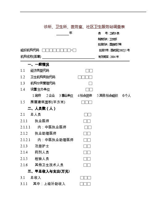 诊所、卫生所、医务室、社区卫生服务站调查表