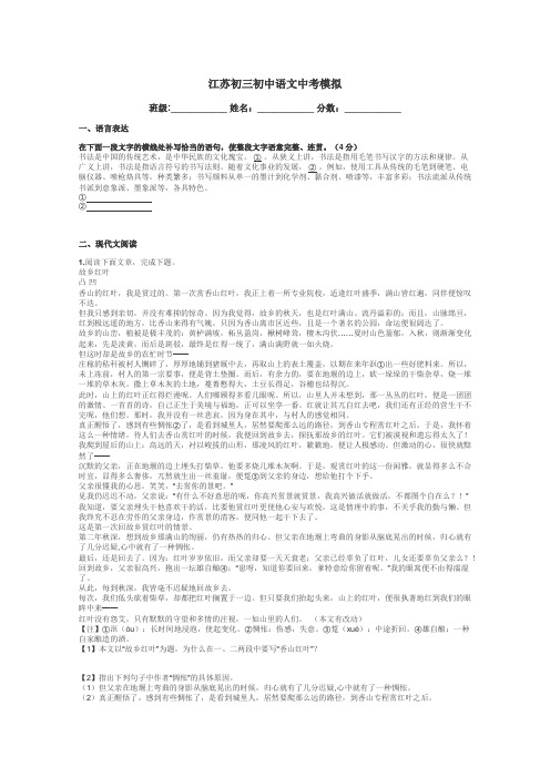 江苏初三初中语文中考模拟带答案解析
