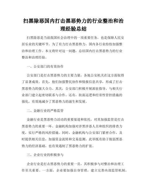 扫黑除恶国内打击黑恶势力的行业整治和治理经验总结