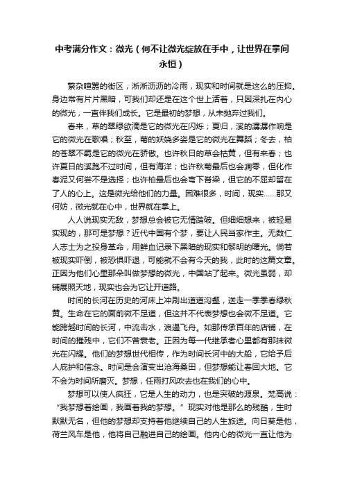 中考满分作文：微光（何不让微光绽放在手中，让世界在掌间永恒）