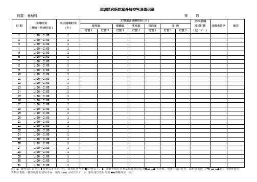 紫外线消毒登记本