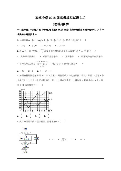 四川省双流中学2018届高三考前第二次模拟考试数学(理科)试题及答案