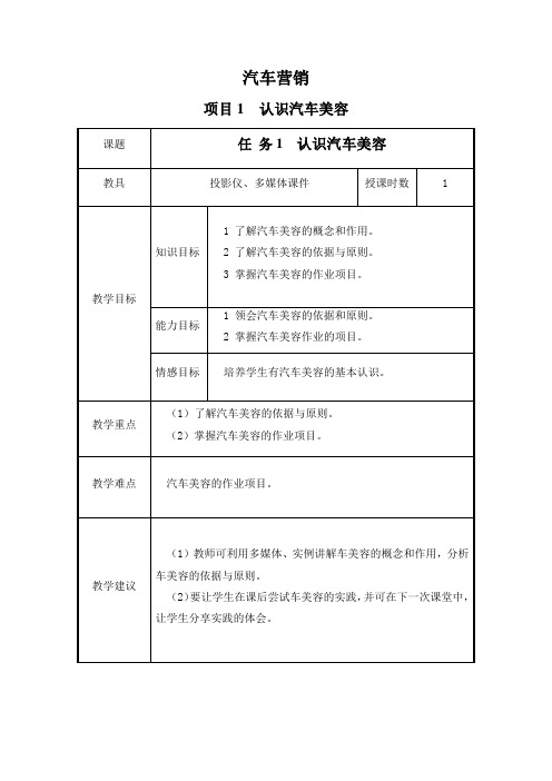 最新 汽车美容课程授课计划教案