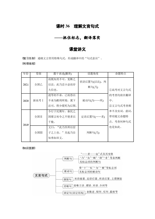 高考语文 总复习 第3部分 文言文考点突破 课时36 理解文言句式——抓住标志,翻译落实 