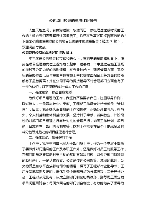 公司项目经理的年终述职报告（精选7篇）