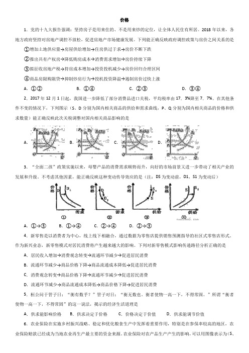 2019年高考政治一轮复习重要考点  价格 练习卷