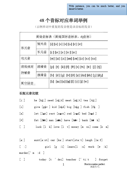 音标及对应单词示例