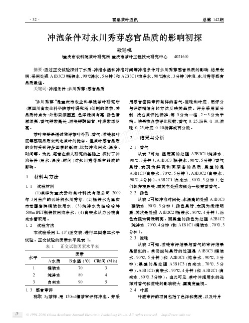 冲泡条件对永川秀芽感官品质的影响初探