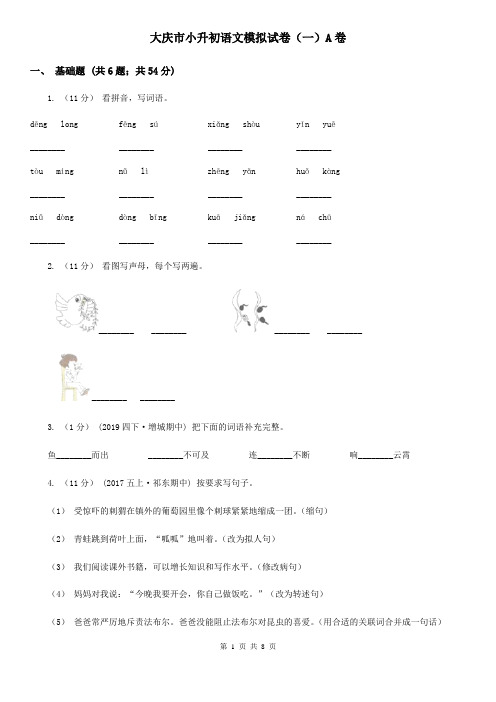 大庆市小升初语文模拟试卷(一)A卷