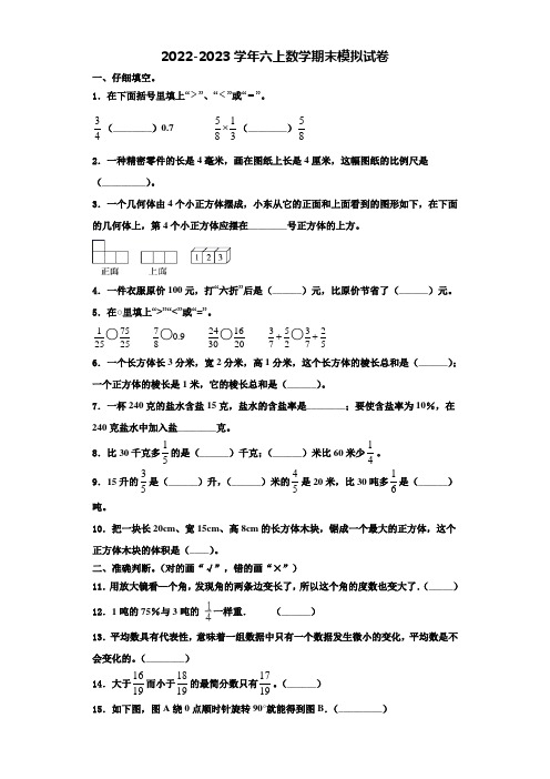 柳州市鱼峰区2022-2023学年六年级数学第一学期期末学业质量监测试题含解析