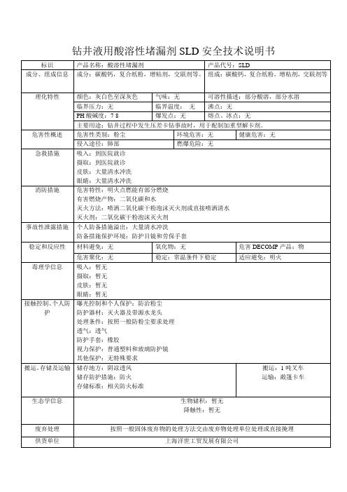 钻井液常用MSDS