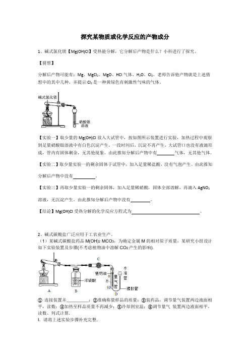 科学中考复习——探究某物质或化学反应的产物成分