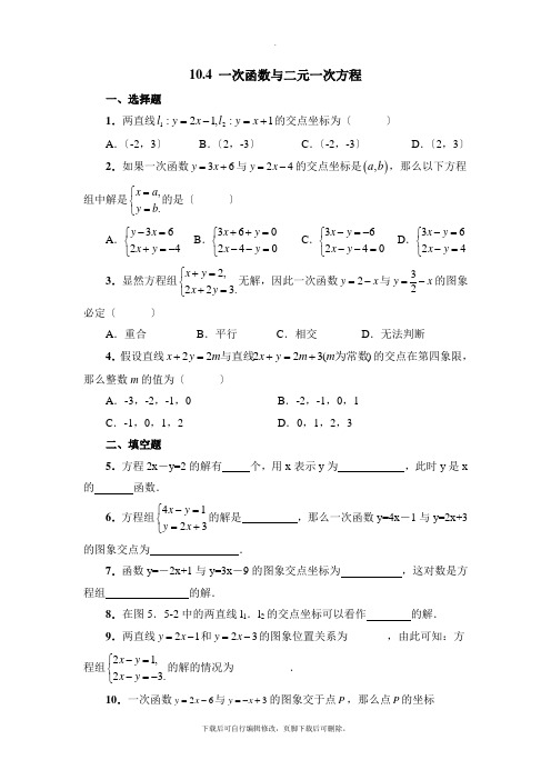 青岛版数学八年级下册10.4《一次函数与二元一次方程》同步练习1