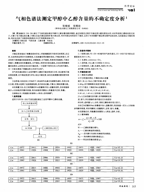 气相色谱法测定甲醇中乙醇含量的不确定度分析