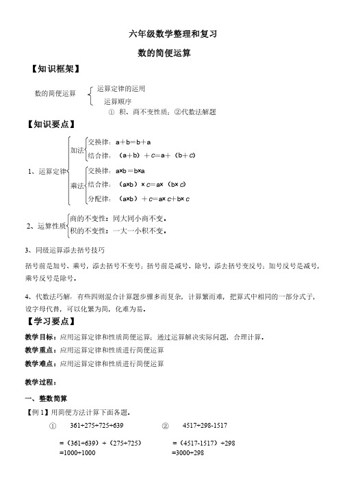 六年级下册数学教案-整理和复习数的简便计算人教新课标