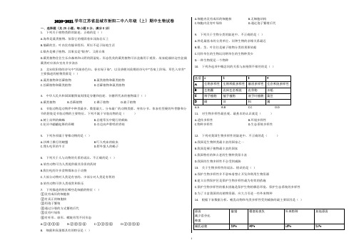 2020-2021学年江苏省盐城市射阳二中八年级(上)期中生物试卷含解析