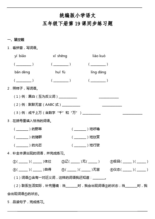 部编版语文五年级下册  第19课《牧场之国》同步训练题(含答案)