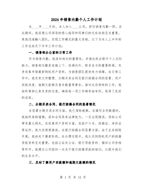 2024年销售内勤个人工作计划(七篇)