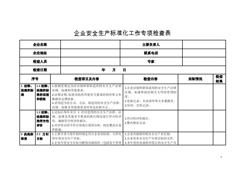 企业安全生产标准化工作专项检查表