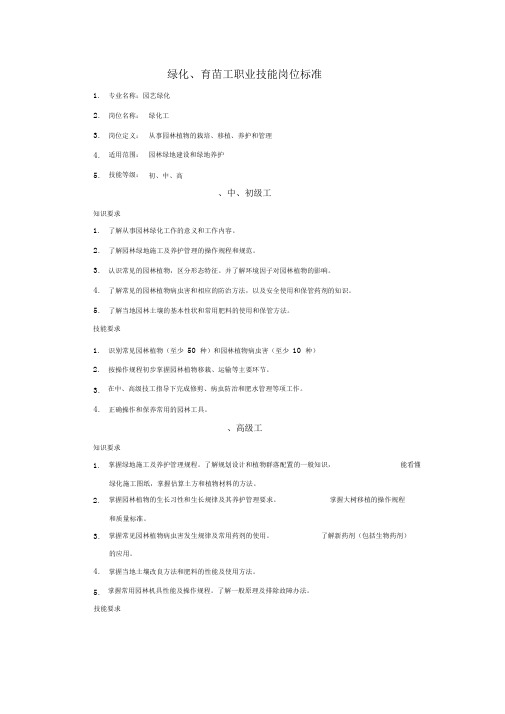 绿化工职业技能岗位标准