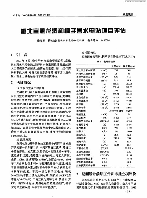 湖北宣恩龙洞和桐子营水电站项目评估