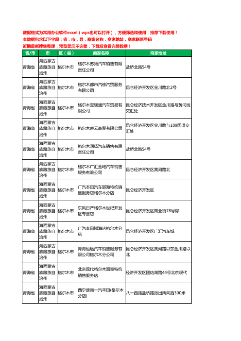 2020新版青海省海西蒙古族藏族自治州格尔木市汽车4S店工商企业公司商家名录名单联系电话号码地址大全12家