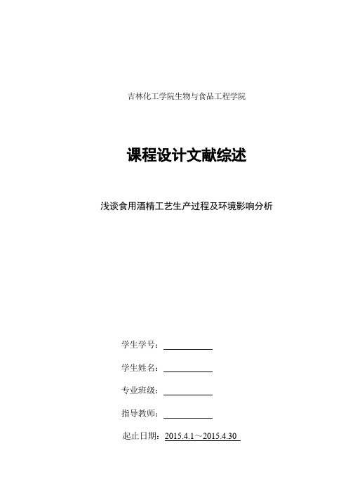 浅谈食用酒精工艺生产过程及环境影响分析