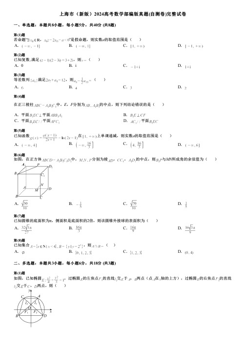 上海市(新版)2024高考数学部编版真题(自测卷)完整试卷