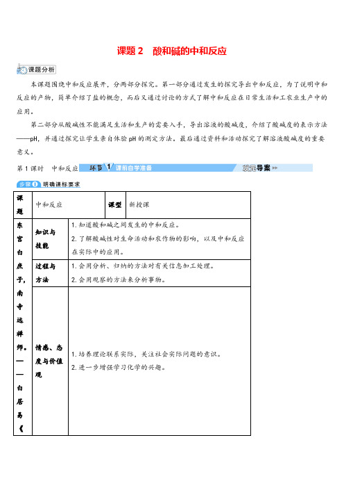 九年级下册化学 中和反应(导学案)