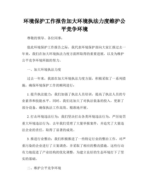 环境保护工作报告加大环境执法力度维护公平竞争环境