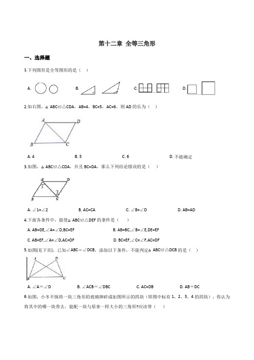 人教版八年级上册数学 第十二章 全等三角形 知能提升训练(含答案)