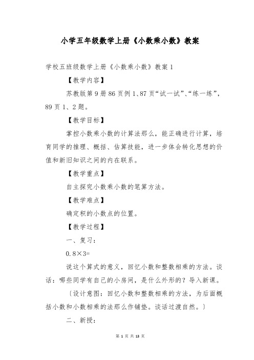 小学五年级数学上册《小数乘小数》教案