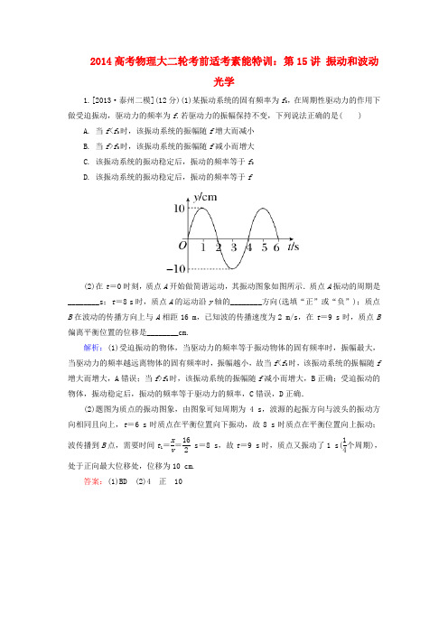高考物理大二轮 第15讲 振动和波动 光学考前适考素能特训