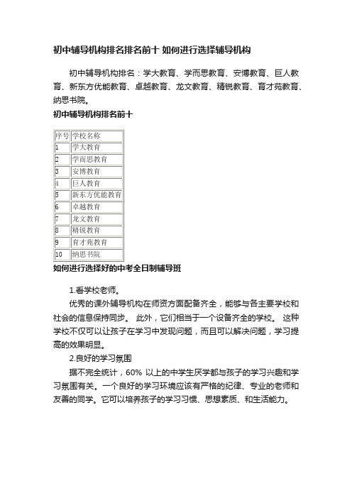 初中辅导机构排名排名前十如何进行选择辅导机构